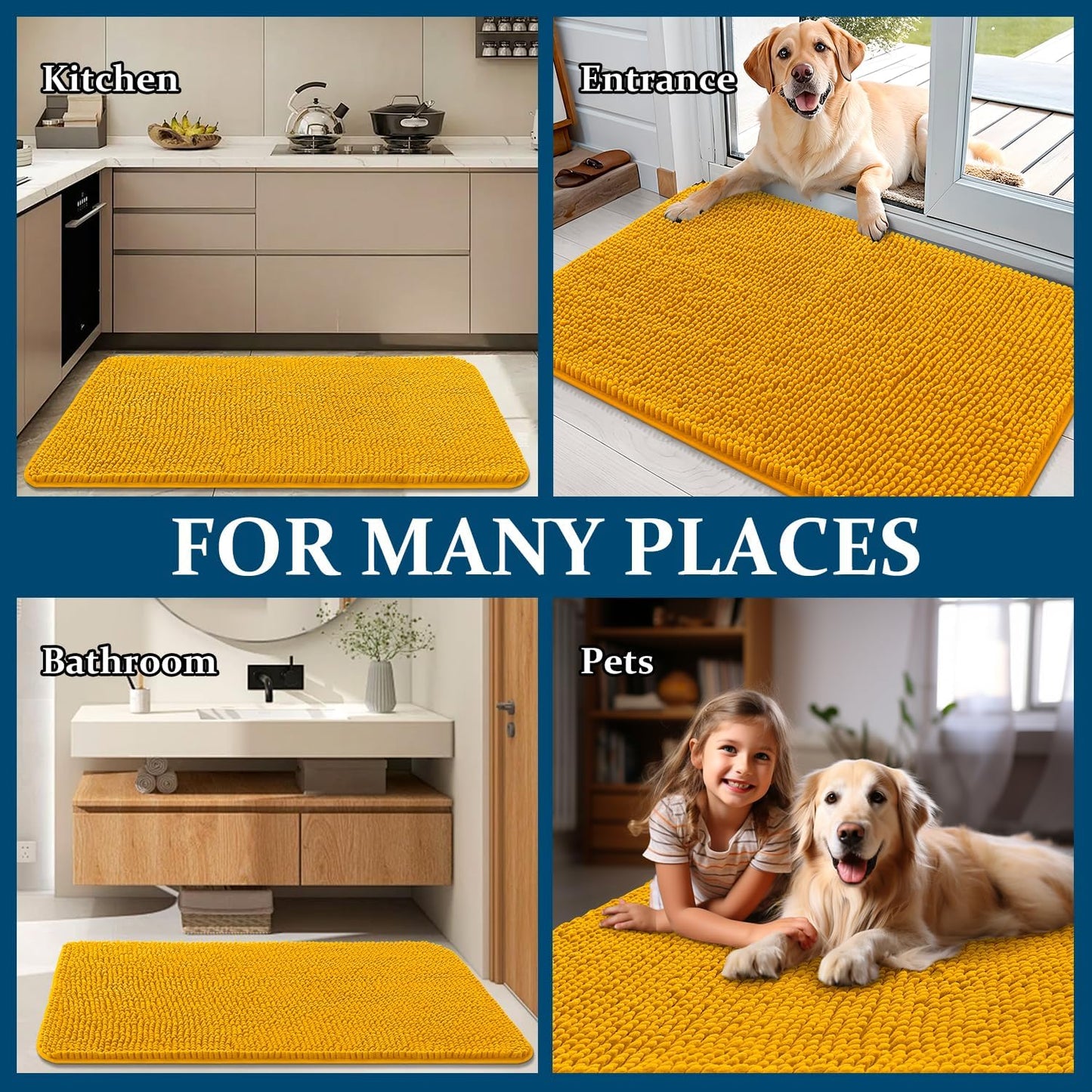 OLANLY Dog Door Mat - Absorbent Non-Slip Washable Doormat for Muddy Paws | 30x17 Golden Yellow
