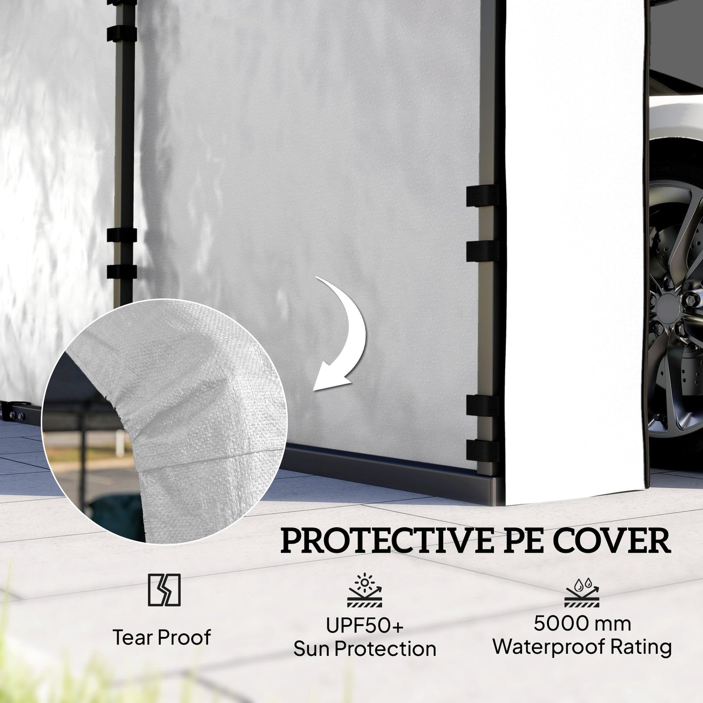 Outsunny Carport Replacement Sidewall Panels Set of 4 for 12' x 20' Carports, UPF50+ Waterproof PE Tarp Replacement Side Wall Cover with Zipper Door, Top Cover and Frame Not Included, White