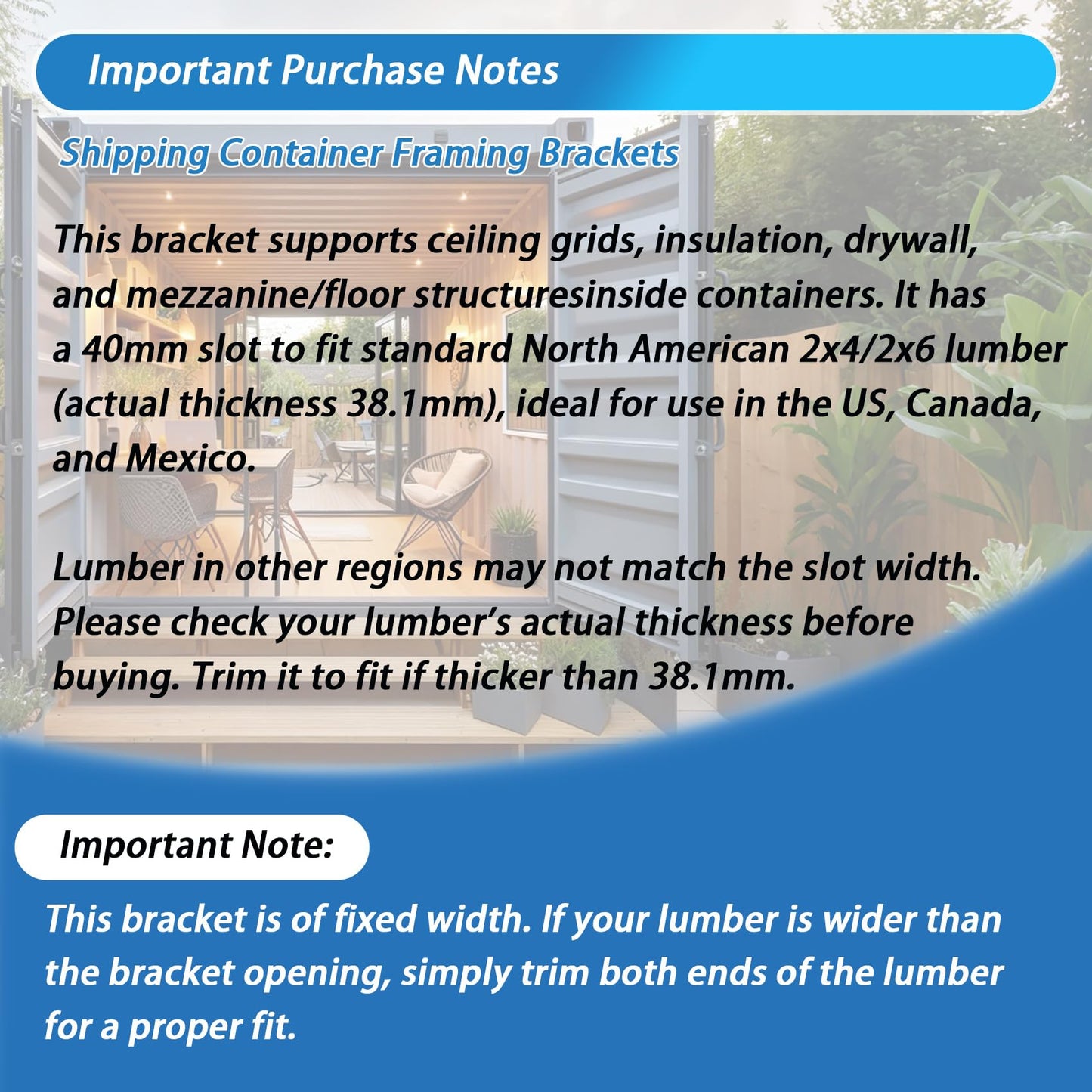 𝟐𝟎𝐏𝐂𝐒 Shipping Container Interior Brackets for 20ft Containers, Fits 2×4/2×6 Lumber, Shipping Container Bracket Self-Leveling Framing for Homes, Storage & Workshop Conversions