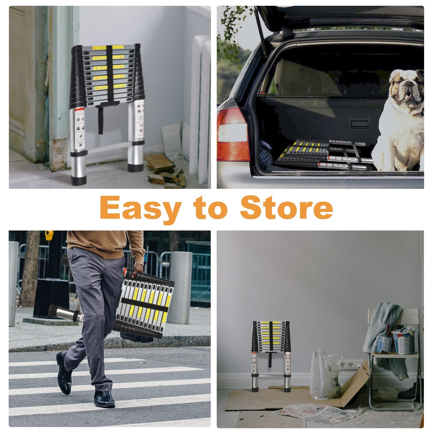 Telescoping Extension Ladder 14.5 FT, Folding Telescopic Aluminum Ladders, Lightweight Collapsible Ladder Step for RV Roof Attic Home, 330 LB Capacity (14.5 FT)