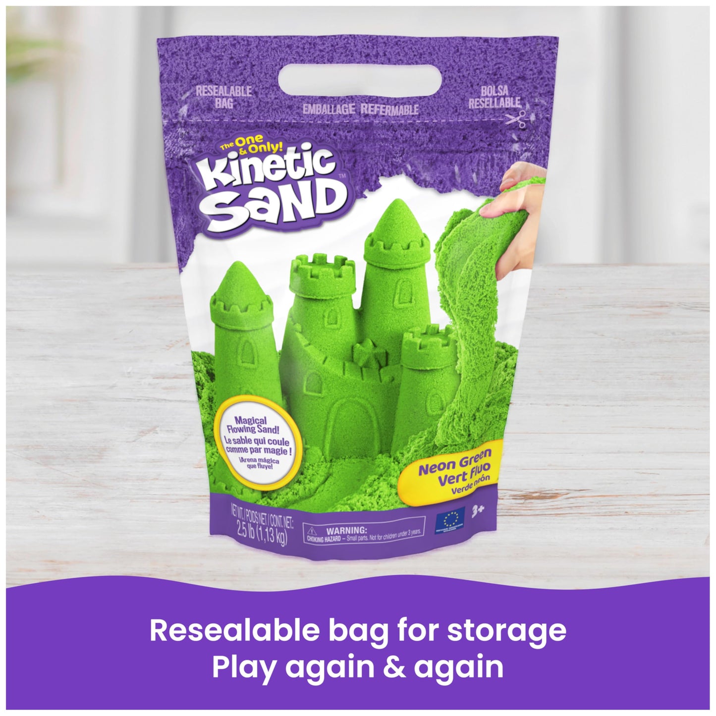 Kinetic Sand, 2.5lbs Green Play Sand, Amazon Exclusive, Moldable Sensory Toys for Kids, Resealable Bag (Packaging May Vary), for Ages 3 and up