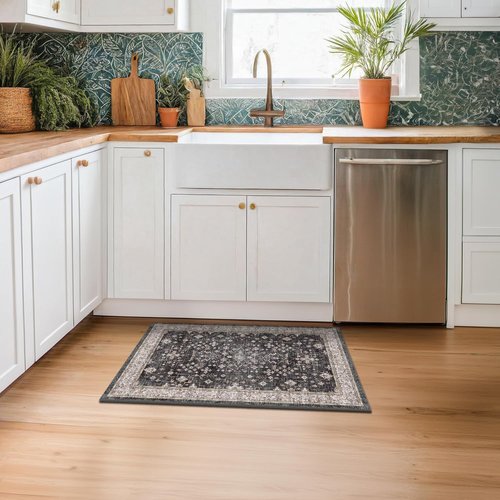 Black Washable Entry Rug by [Brand Name] - Non-Slip Rubber Backing | Stain & Fade Resistant, 2x3 Size