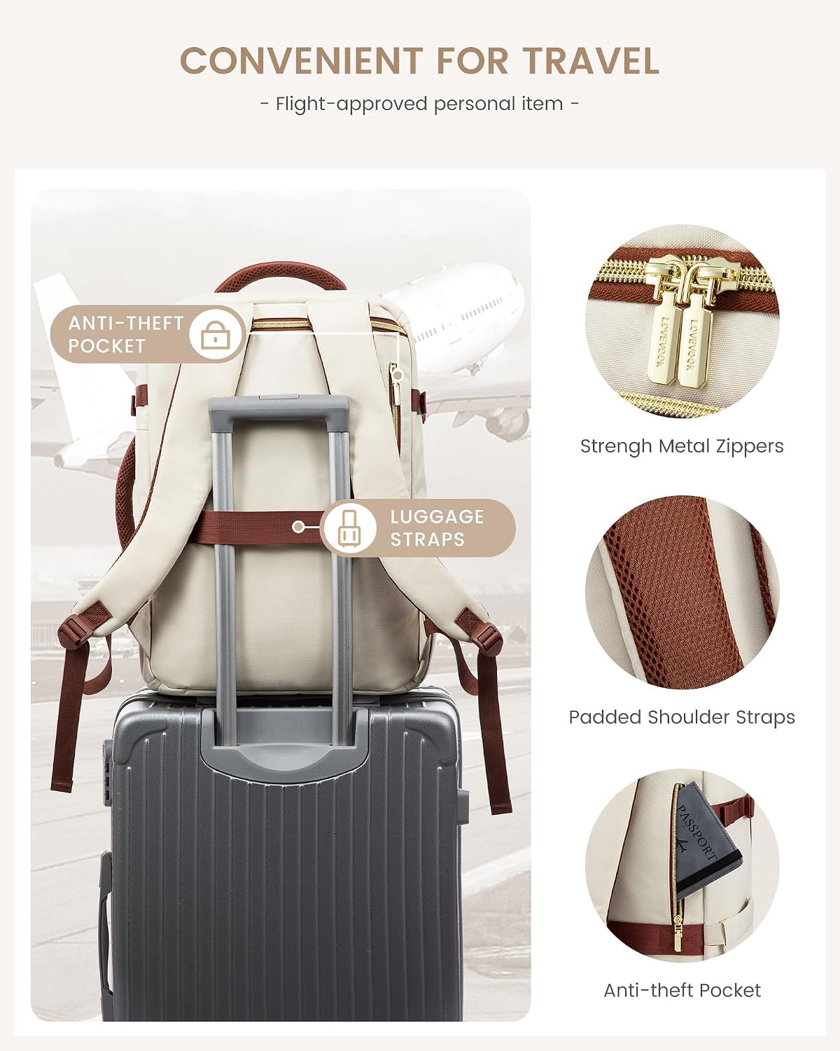 40L Backpack 3 Packing Backpack 17" LOVEVOOK Travel Carry on Flight Approved, Personal Item Bag with Cubes, Travel