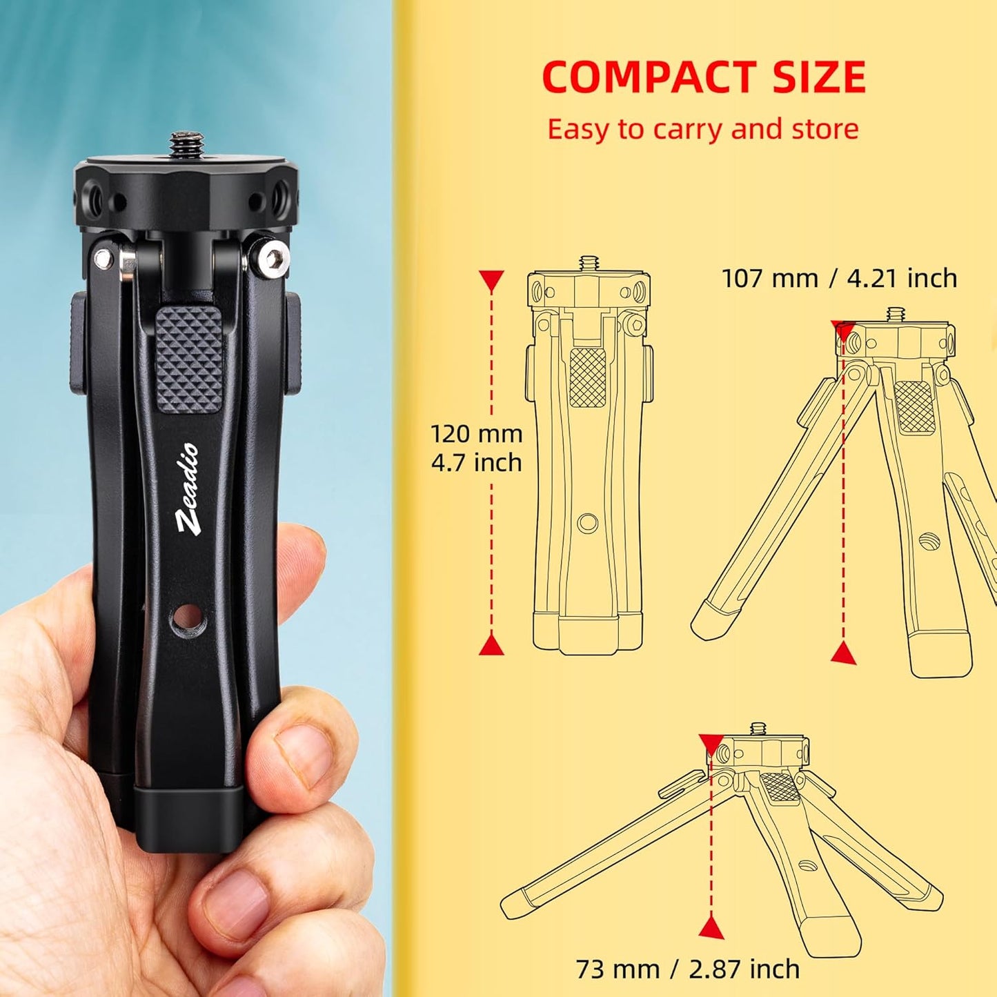 Zeadio etc(40kg/88lb Heavy Duty Mini Metal Tripod Stand - Universal Small Table Tripod for Camera, Gimbal, Action Cam