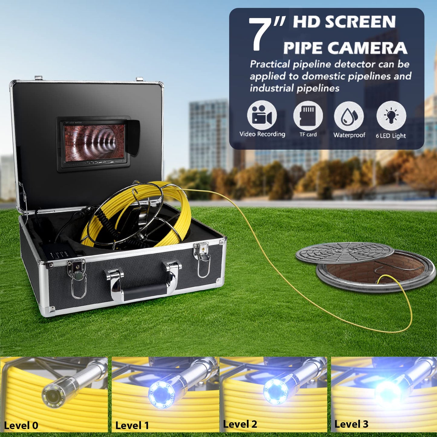 7 Inches Monitor 100ft/30m with Distance Mark Plumbing Snake Pipe Inspection Video Camera,DVR Recorder Waterproof IP68 Drain Sewer Pipeline Industrial Endoscope System…