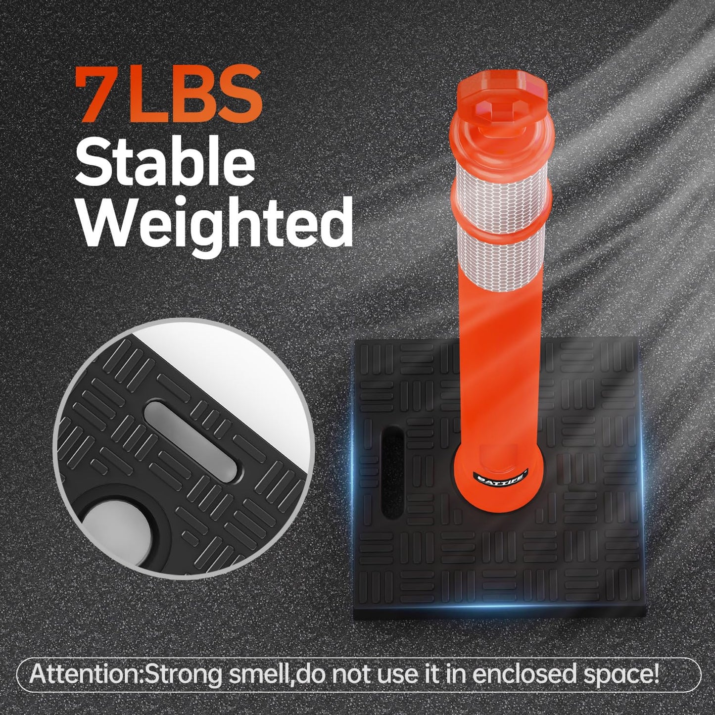 BATTIFE 6 Pack 42 Inch Orange Traffic Delineator Posts with Reflective Collars and Base, Safety Cones for Construction Zones and Driving Practice