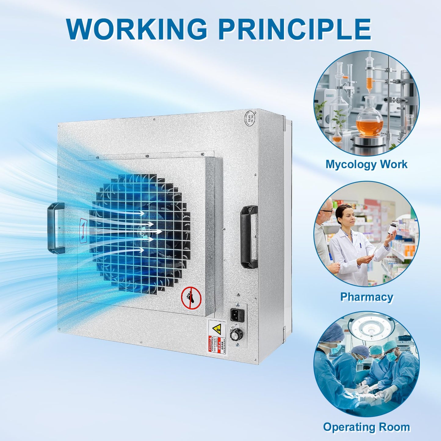 Professional HEPA Laminar Flow Hood, H14 High Efficiency Filter, Silver, 22.6x22.6x10.2 Inch, Clean Room Grade Laboratory Fan System with Control Board