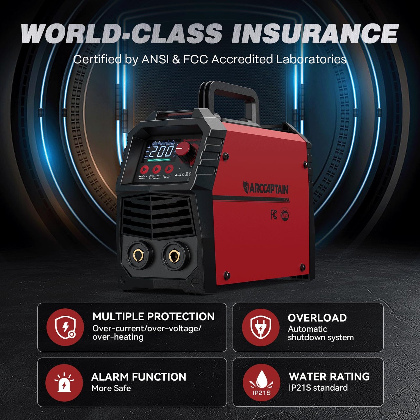 ARCCAPTAIN Stick Welder, [Large LED Display] 200A ARC/Lift TIG Welding Machine with Synergic Control, IGBT Inverter 110V/220V Portable MMA Welder Machine with Hot Start, Arc force and Anti-Stick