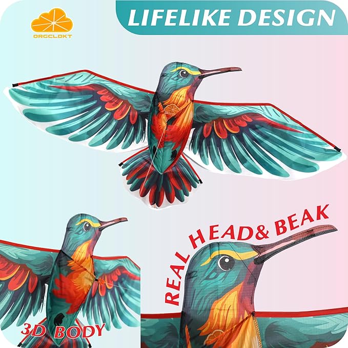 ORGCLDKT- 3D Lifelike Style Bird/Eagle Kite, Super Easy to Fly with, Ideal for Kids, Adults, Girls, Boys. Kites for The Beach, Grassland, Hiking