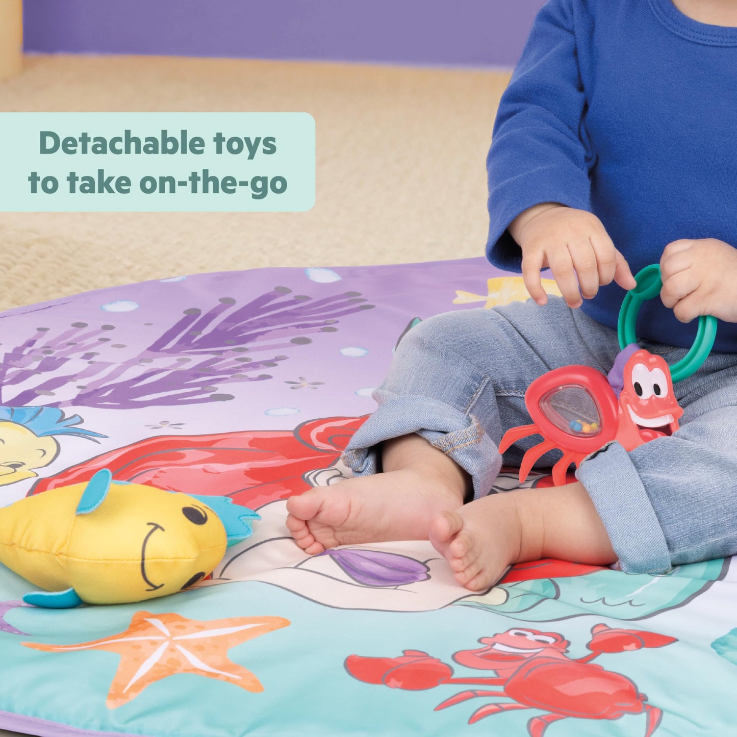 Bright Starts Disney Baby The Little Mermaid Twinkle Trove Light-Up Musical Baby Activity Gym with Tummy Time Pillow, Newborn+