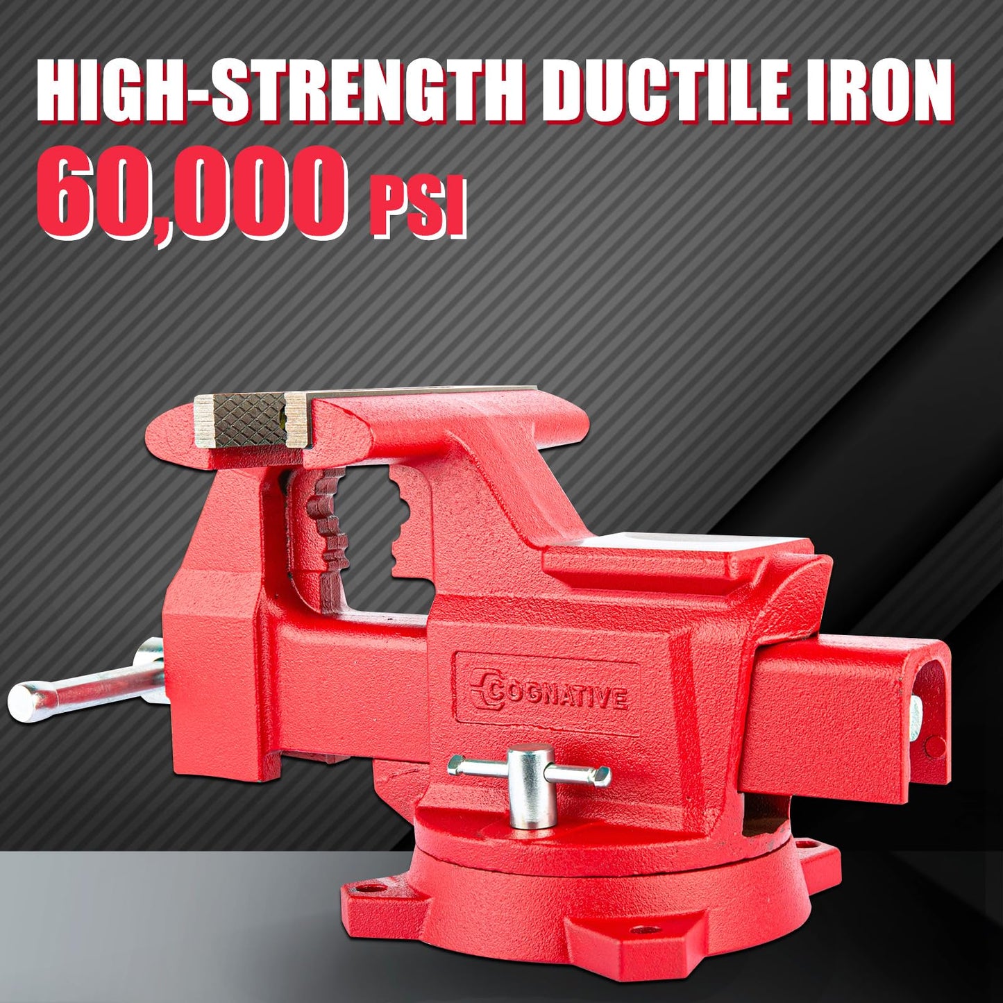 COGNATIVE 6.5" Heavy-Duty Ductile Iron Bench Vise 360° Swivel Bench Vise with Anvil, Red and 6" Vise Jaws