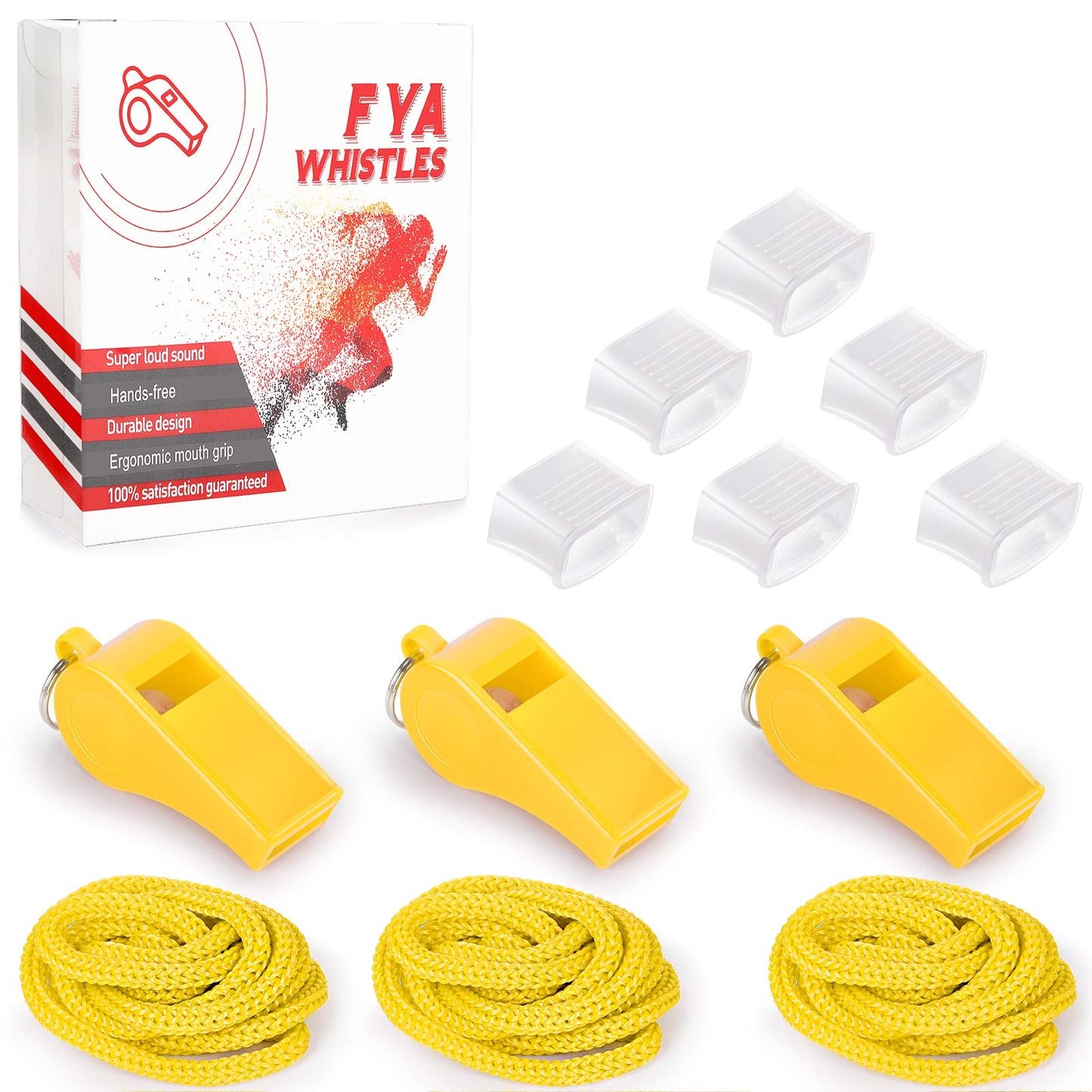 Fya Whistle with Lanyard and Mouth Grip, Super Loud Sports Whistles, Perfect for Coaches, Referees, Emergency, Lifeguard, Survival, Outdoor (Yellow)