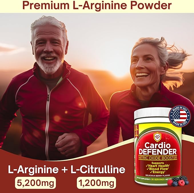 Nitric Oxide Booster Powder ??L-Arginine 5,200mg + L-Citrulline 1,200mg ??Heart Health Drink Mix - Heart Health, Blood Flow, Energy, Endurance - L-Arginine Powder with Berry Flavor