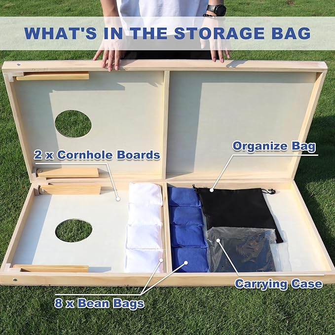 Cornhole Board Set, Regulation Size 4 x 2FT/3 x 2FT Solid Wood Corn Hole Game Set with 8 Bean Bags,2 Cornhole Boards and 1 Carry Bag for Outdoor Beach Toss Games Competitions