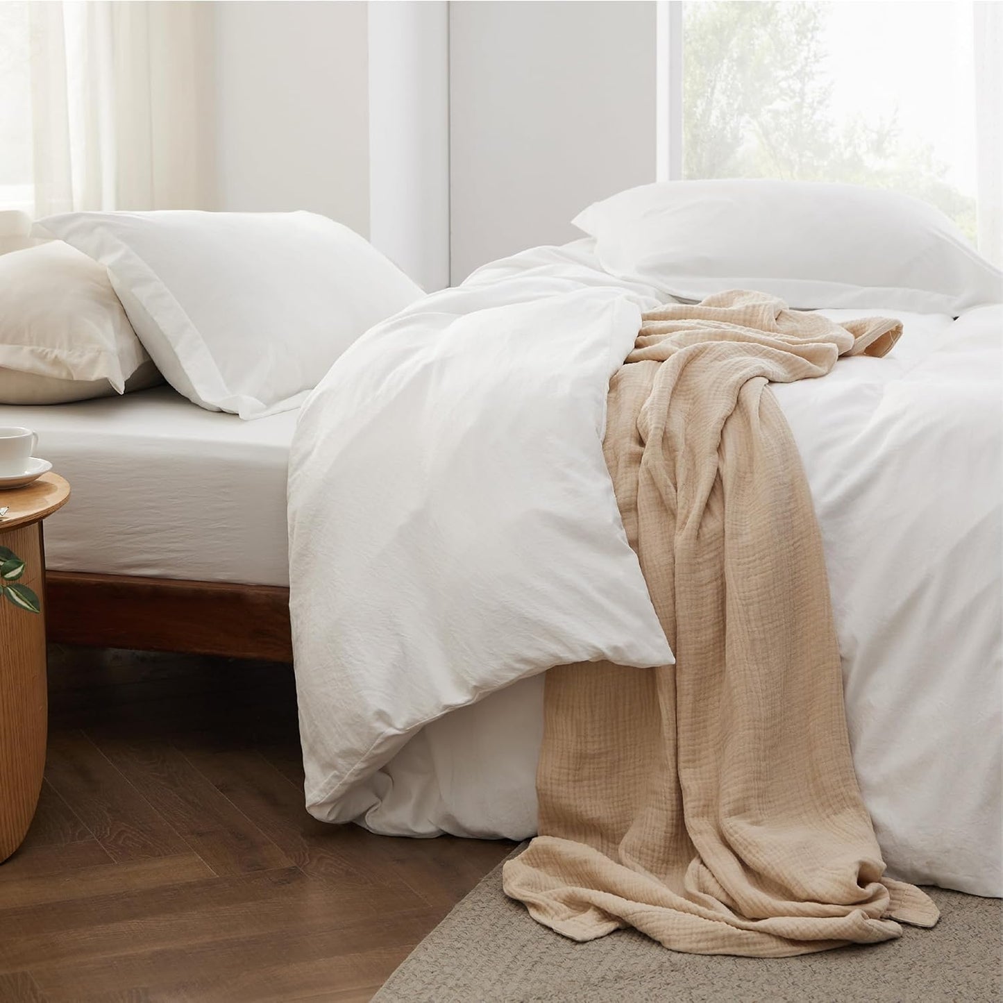 Bedsure Duvet Cover Set - King Size 4-Piece Extra Soft Cotton-Like Bedding in White | Zipper Closure & Fitted Sheet