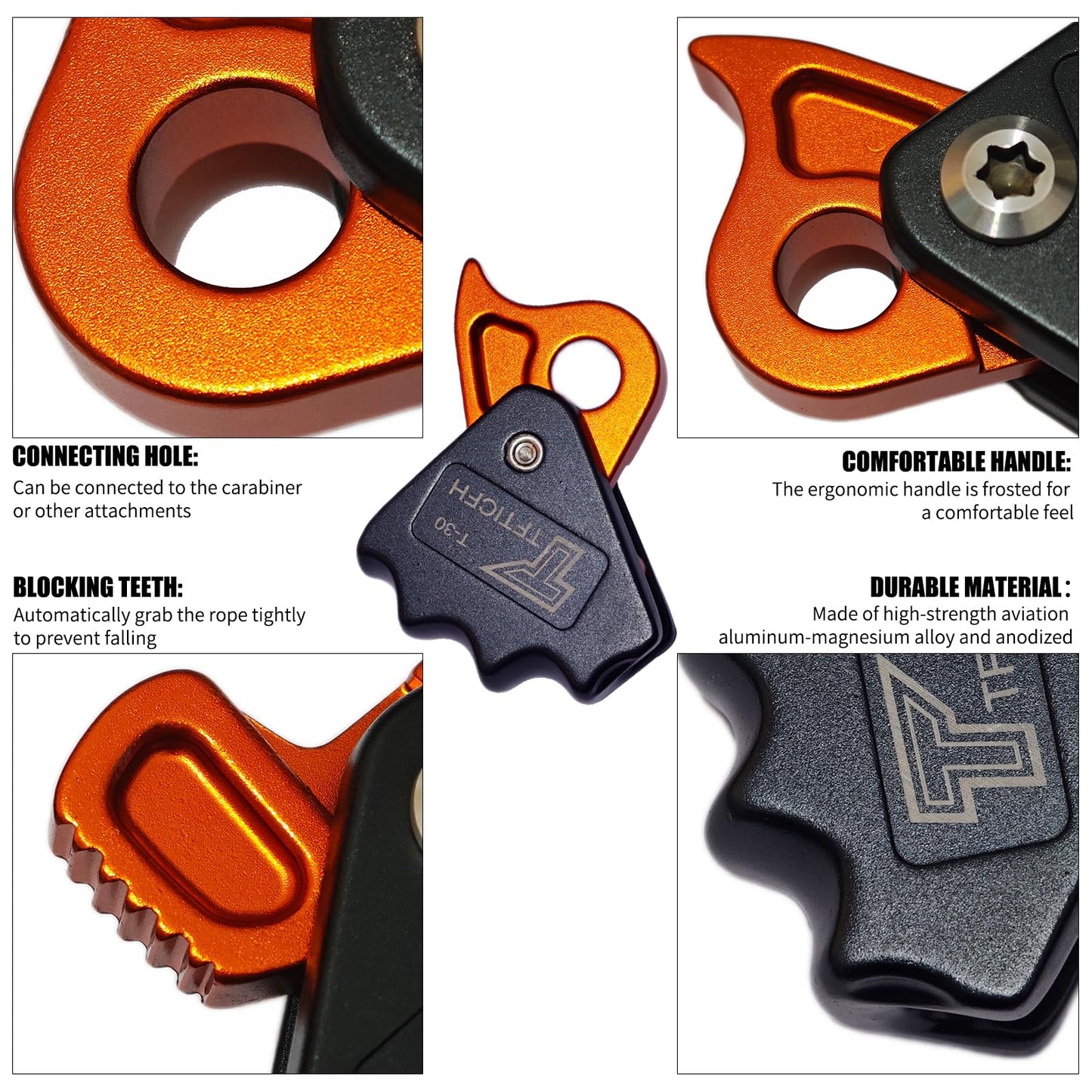 TFTICFH CE 15kN Rope Grab, Safety Clip Clamp, Fall Protection Belay Device, Flipline Rope Adjuster, Self-Locking Fall Arrestor Riser Ascender for Climbing Arborist Rescue Training for 10~12mm Rope