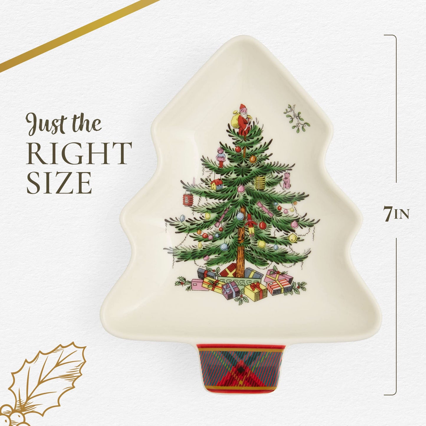 Spode Christmas Tree Tartan Spoon Rest, 7-Inch Tree-Shaped Holiday Utensil Holder, Festive Porcelain Spatula & Ladle Rest, Christmas Kitchen Counter Décor, Dishwasher & Microwave Safe - Hostess Gift