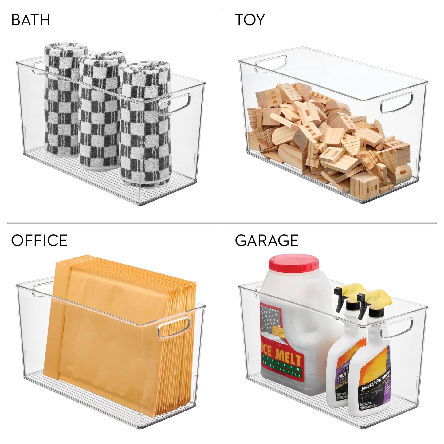 iDesign Pantry Bin with Handles - Kitchen Storage Bins for Cabinets, Pantry, or Fridge - Clear