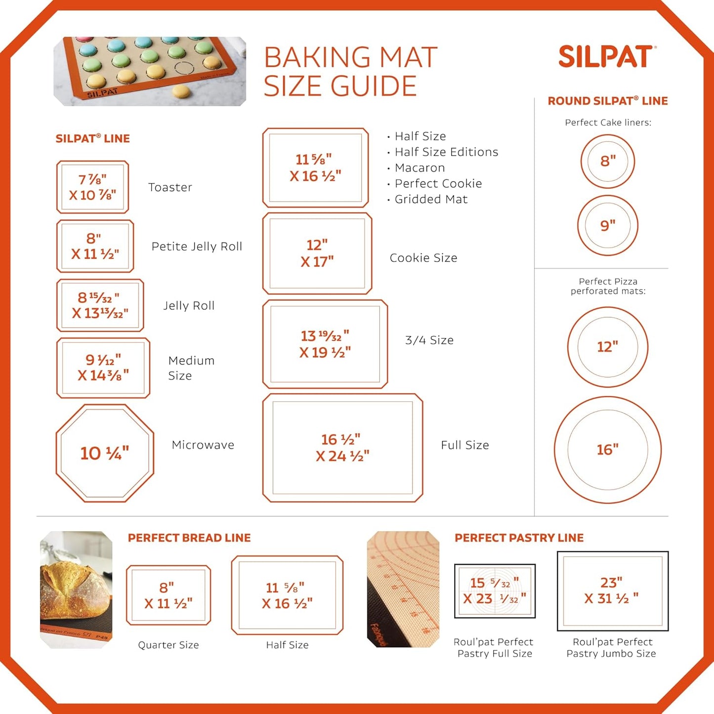 Silpat Premium Non-Stick Silicone Baking Mat - Half Sheet Size 11-5/8" x 16-1/2" | Vibrant Orange