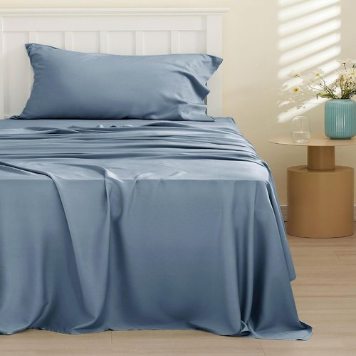 Bedsure Cooling Twin Sheets - Breathable Rayon from Bamboo, Soft & Silky, Deep Pocket Up to 16 Inches, Dusty Blue