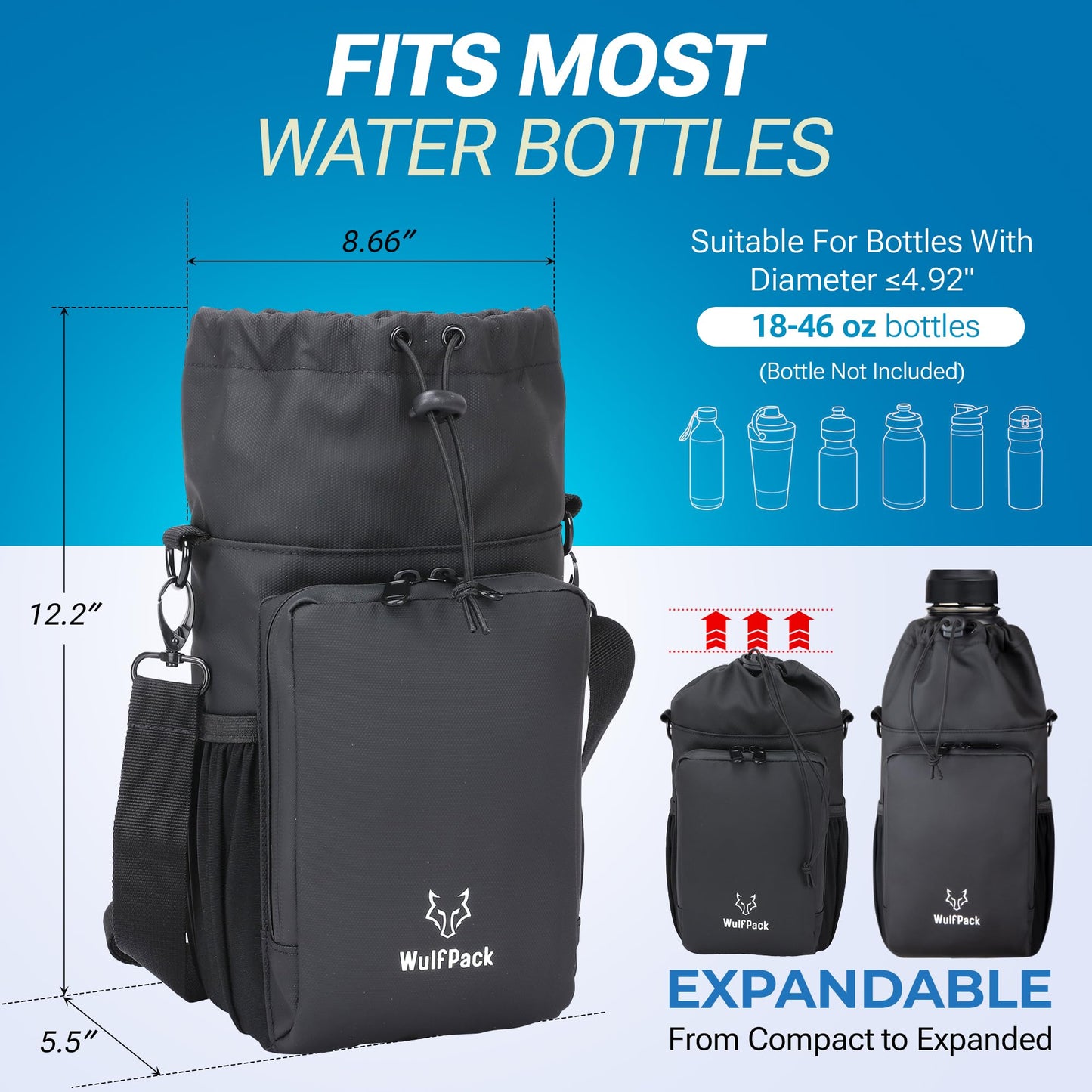 WulfPack Magnetic Gym Bag, Magnetic Bottle Bag, Water Bottle Carrier Holder with Large Phone Pockets, Large Pockets, Gym Bag, Work, and Sports (Black)