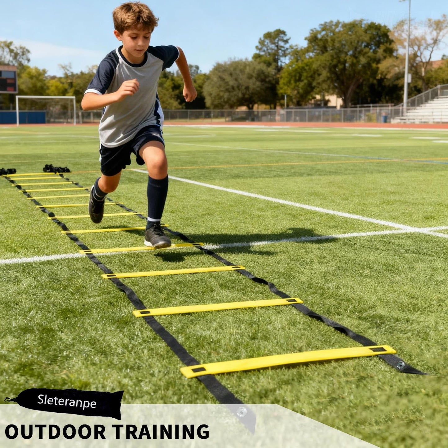 Sleteranpe 20ft Agility Ladder - Speed Ladder for Soccer with Carry Bag & Straps | 12 Adjustable Rungs | Soccer, Agility Training Equipment | Durable Footwork Ladder for Athletes (Yellow)