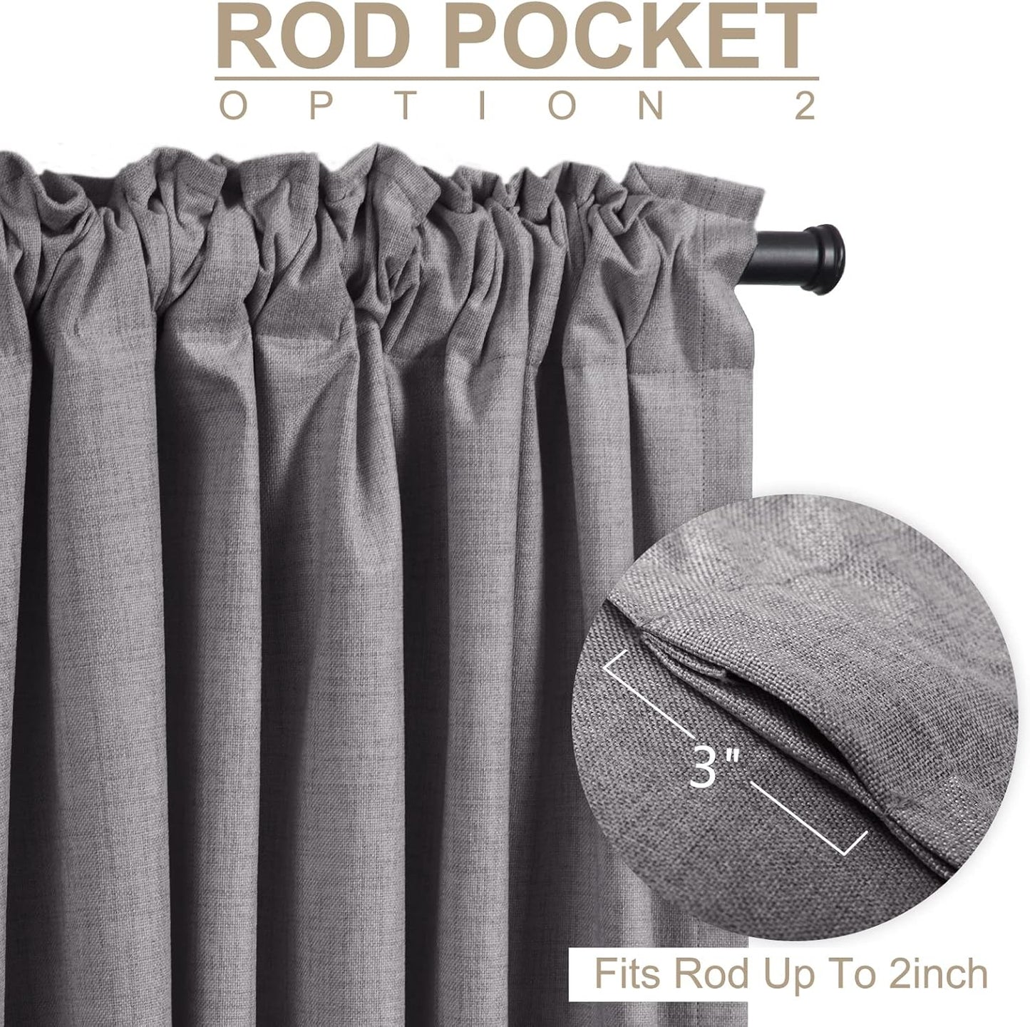 Regine Switzerland Blackout Curtains - 100% Blackout Linen Drapes, Thermal Insulated, 50" W x 96" L, Dark Gray | 2 Panels Set