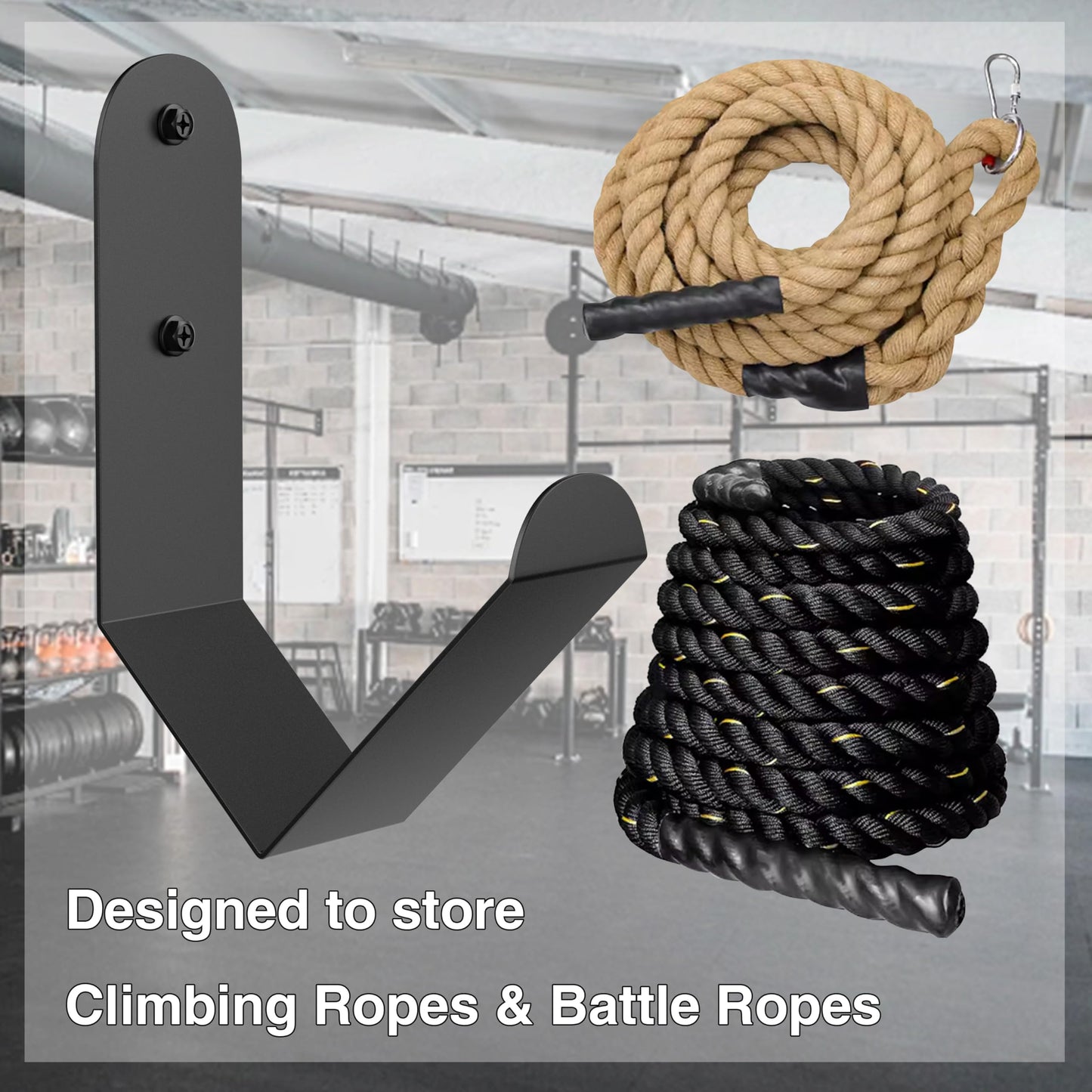 Tamisom Iron Battle Rope Storage Rack, Wall Mount, Black, 1 Count, Minimalist Style, Solid Pattern, 2.9" x7.5" x11.4", 10kg Max Weight, Home, Garage, Commercial Gym