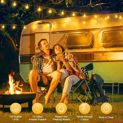 Minetom Crystal Globe String Lights - 66 ft 200 LED Waterproof Fairy Lights with Remote & Timer | Warm White Decor
