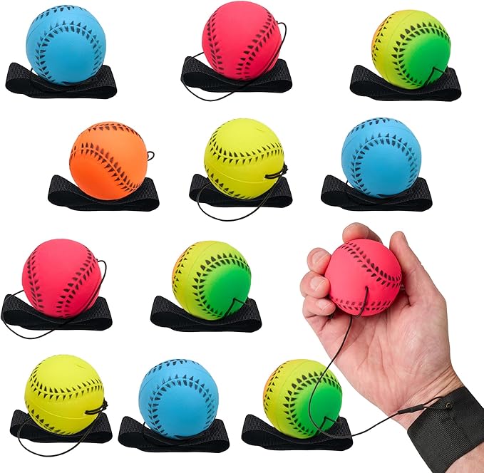 Wrist Baseballs Neon Reactive - 12 Pack - Practice Sports Balls for Fun Outdoor Activity for Kids - Spring Training, Party Favor, Baseball Season Gift, Sports Team Party Bag Filler