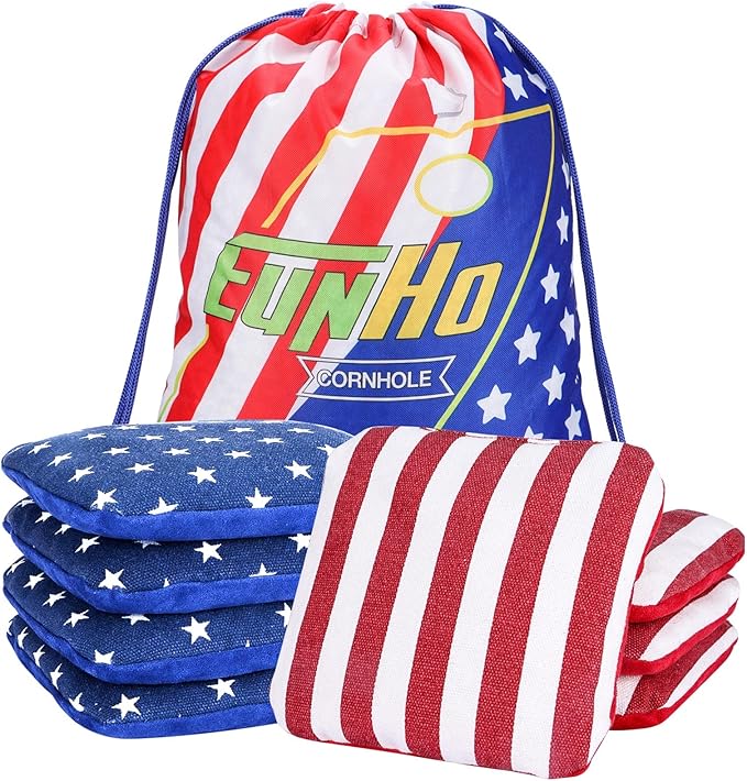 EunHo Dual Sided Cornhole Bags Regulation Set of 8 Professional Cornhole Bean Bags Slick and Stick for Tossing Game-All Weather
