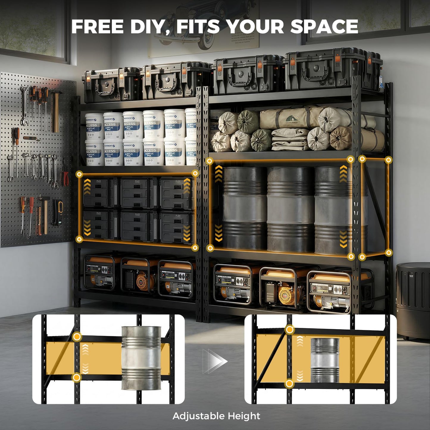 CAMMOO 61''W Storage Shelves, 6000LBS Metal Garage Shelving Unit with Magnetic Label, Upgraded Structure, Solid Steel Industrial Rack, Easy Assembly for Warehouse,Basement, 61''W x 24''D x 72''H
