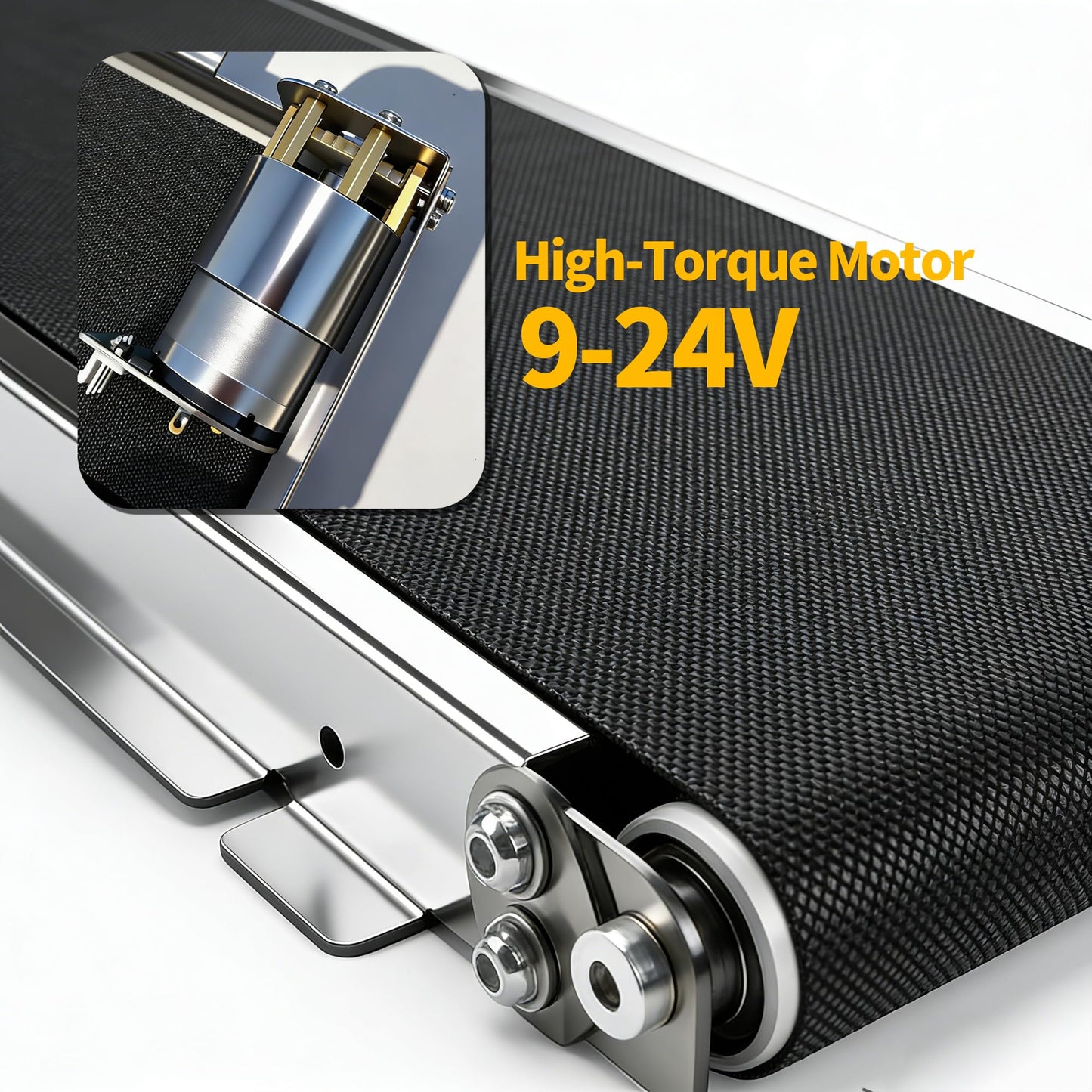 THOUSANDSUNNY Mini Conveyor Belt, 18.11" Stepless Speed Control Reversible Stainless Steel Low Noise for Packaging Sorting DIY Projects