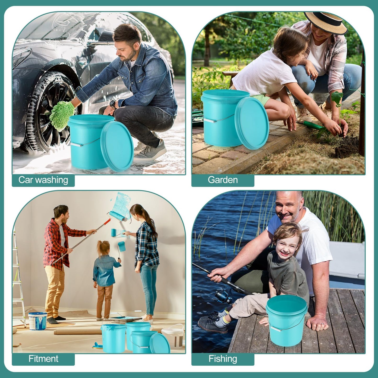 Blushtier 6 Pcs 3.2 Gallon Plastic Bucket with Lid and Metal Handle All Purpose Pail Recyclable Multipurpose Storage Bucket Heavy Duty Bucket Pail Container for Home Household Cleaning, Lake Blue