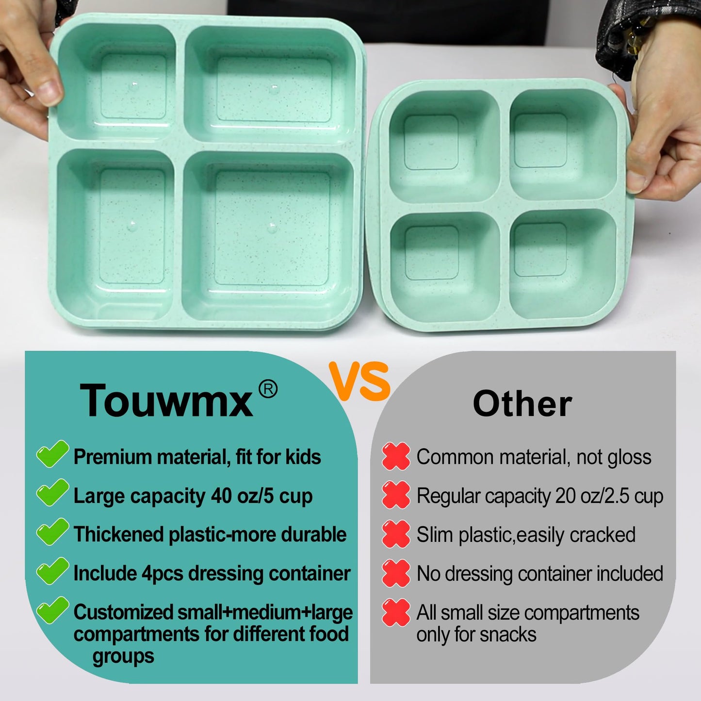 Original Design Lunchable Container Bento Box, 40OZ Large Snack Containers for Adults & Kids with 4 Compartments, 4 Pack Bento Lunch Box with Salad Dressing Containers, Microwave & Dishwasher Safe