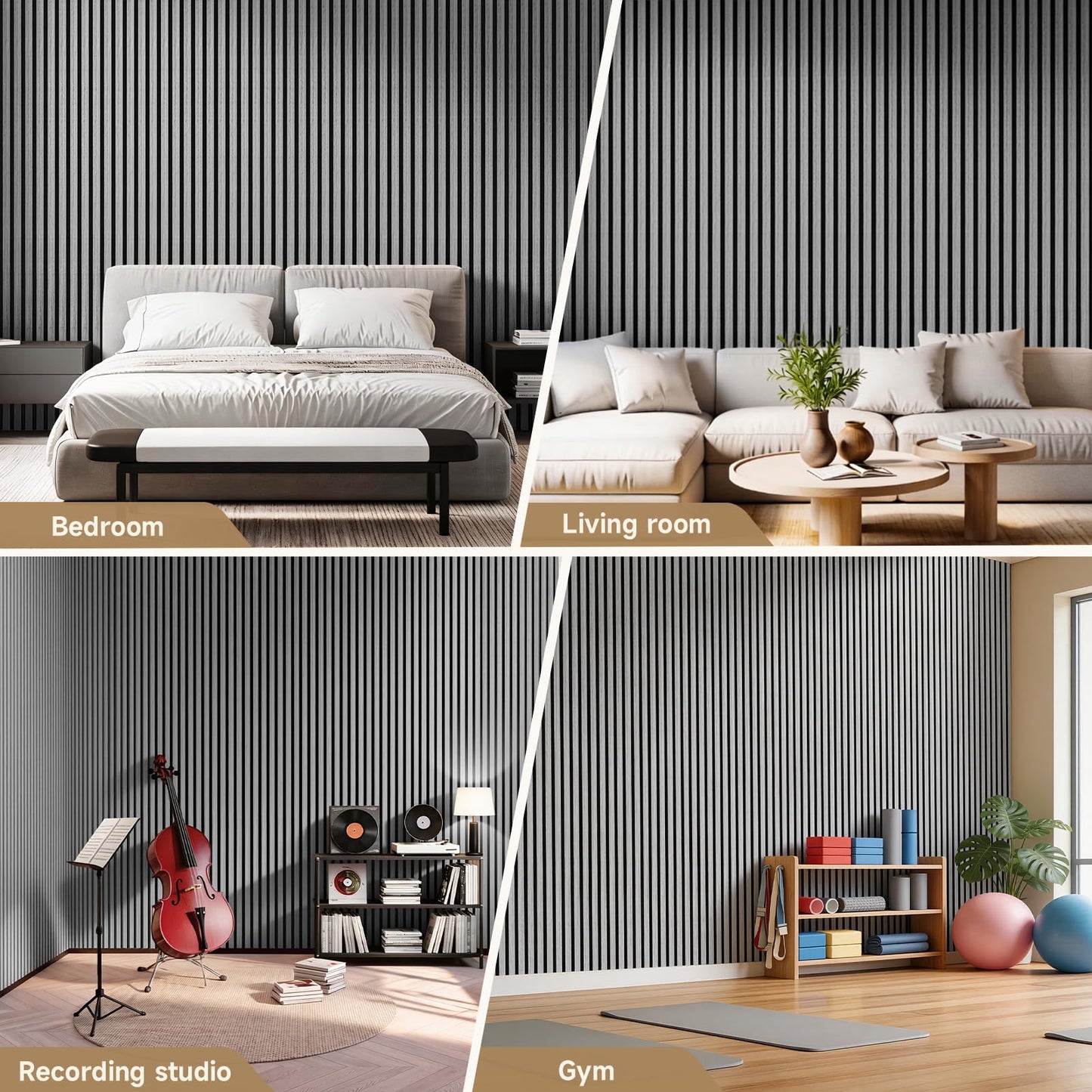 INMOZATA Wood Panels for Wall, 4 Pack 94.5" x 7.9" 3D Fluted Acoustic Accent Wall Panel for Interior Wall Decor, Living Room, Bedroom, Office (Gray)