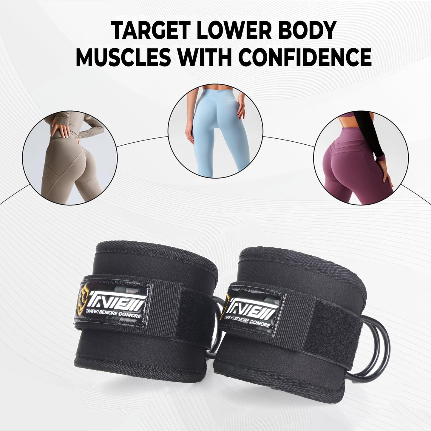 TAVIEW Ankle Straps - Cable Machine Attachment for Gym - Padded Ankle Cuffs for Glute Kickbacks and Leg Workouts
