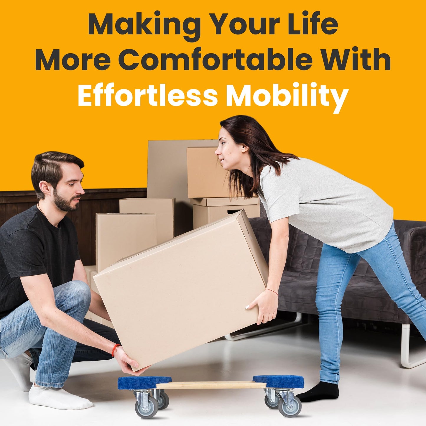 HaulPro Heavy Duty Furniture Dolly Fully Assembled with Four Wheels- 30" x 18"- 900 Pound Capacity for Easy Moving and Transport
