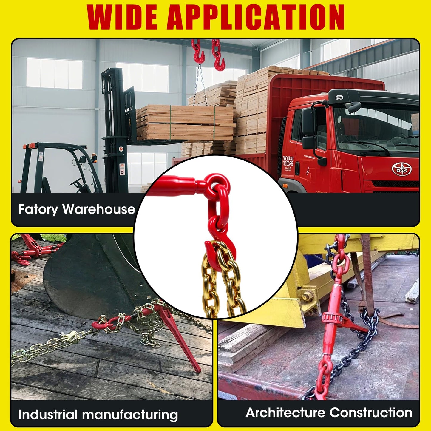 Elevango 3/8-1/2in Chain & Binder Kit, 8818lbs Strength, G80 Chains for Truck, Tie Down, Hauling, Towing