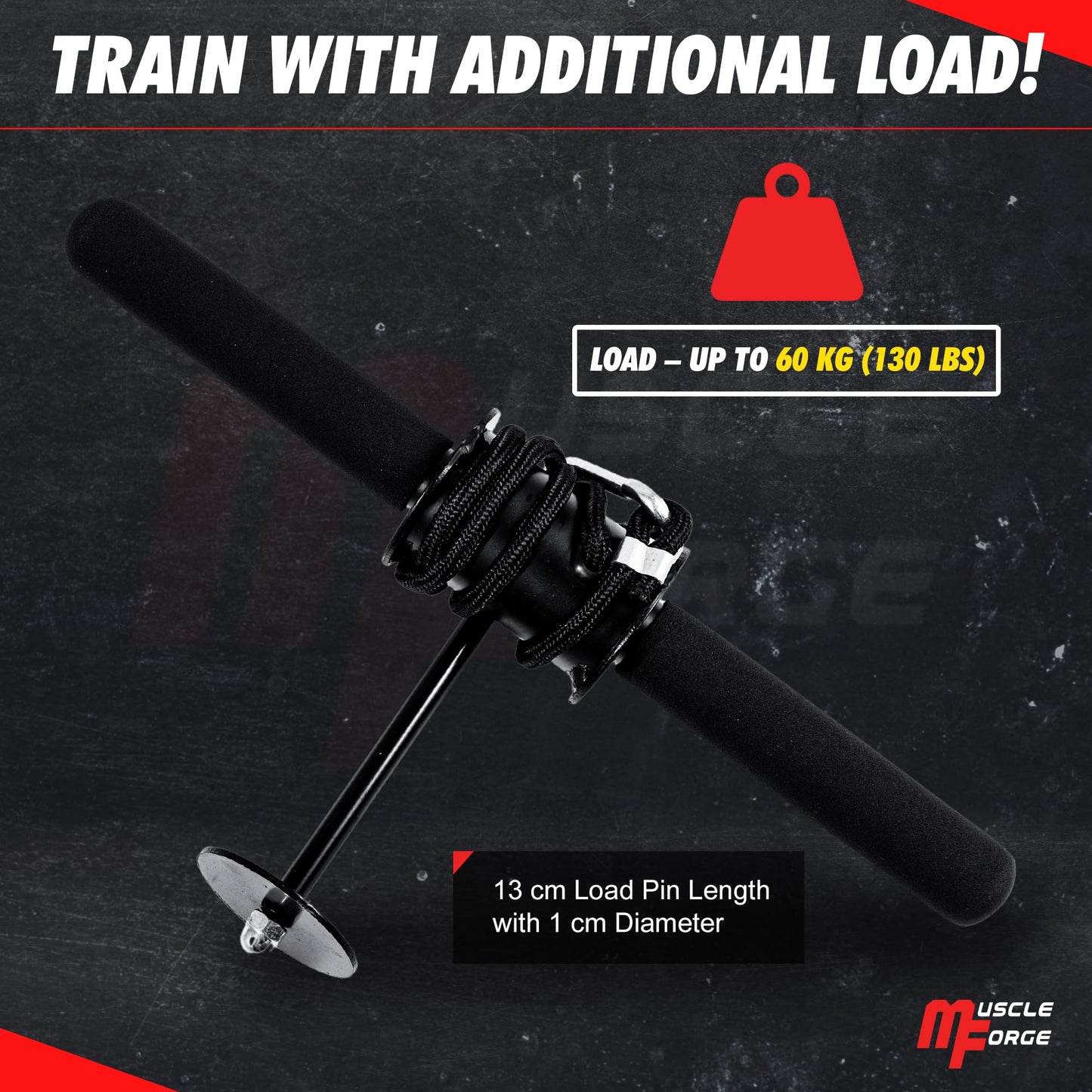 MuscleForge Wrist Roller & Forearm Strengthener, Forearm Exerciser Trainer for Men, Wrist and Grip Strengthener, Up to 130 LBS Load, Non-Slip Grip, 25mm/50mm Load Compatible Fore Arm Strength Trainer