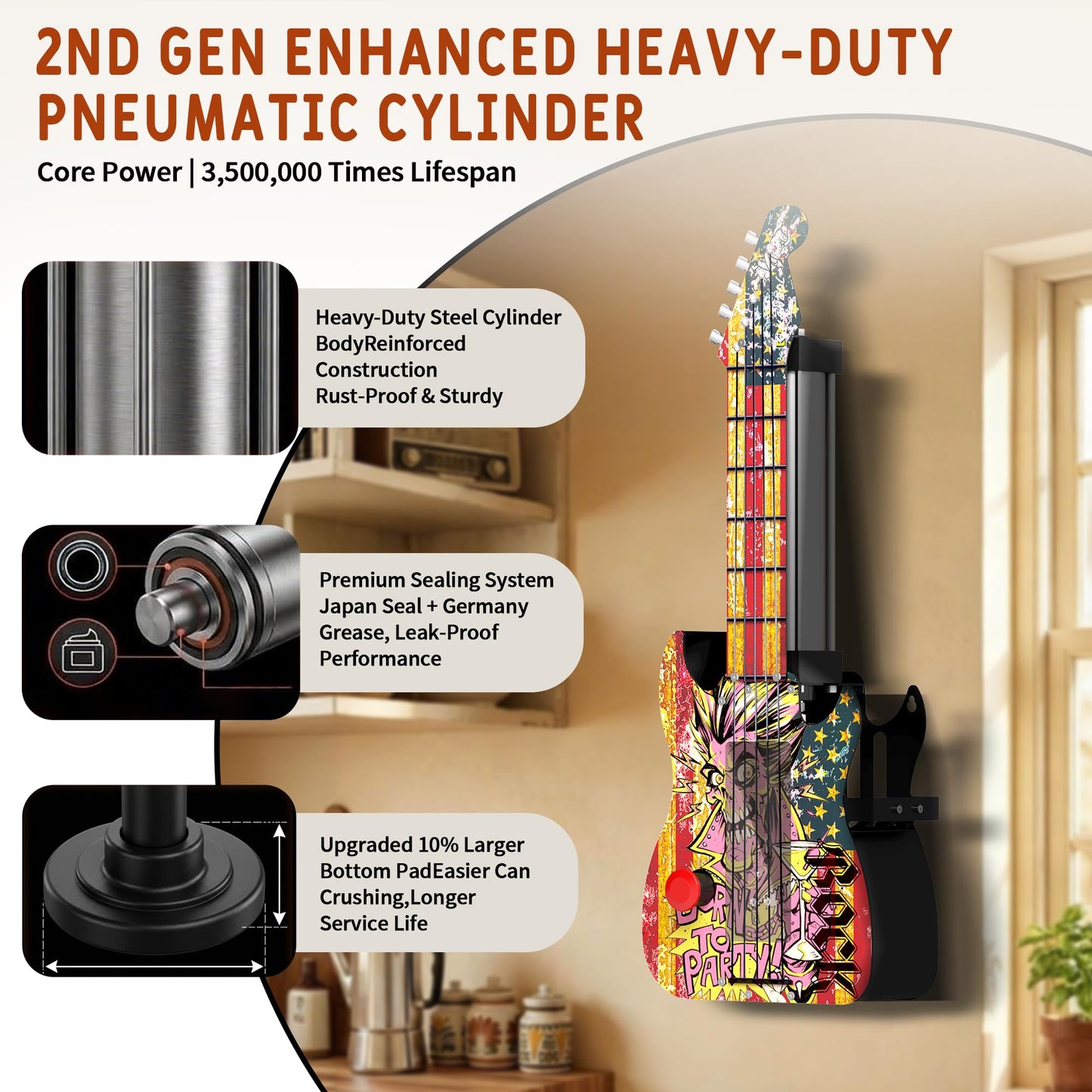 KANBOL 615 Guitar-Style Pneumatic Can Crusher, Fully Enclosed Safety Design, 2nd-Gen Reinforced Air Cylinder, Heavy-Duty Metal Wall-Mounted Can Smasher, Fits for12oz 16oz Cans -BLACK