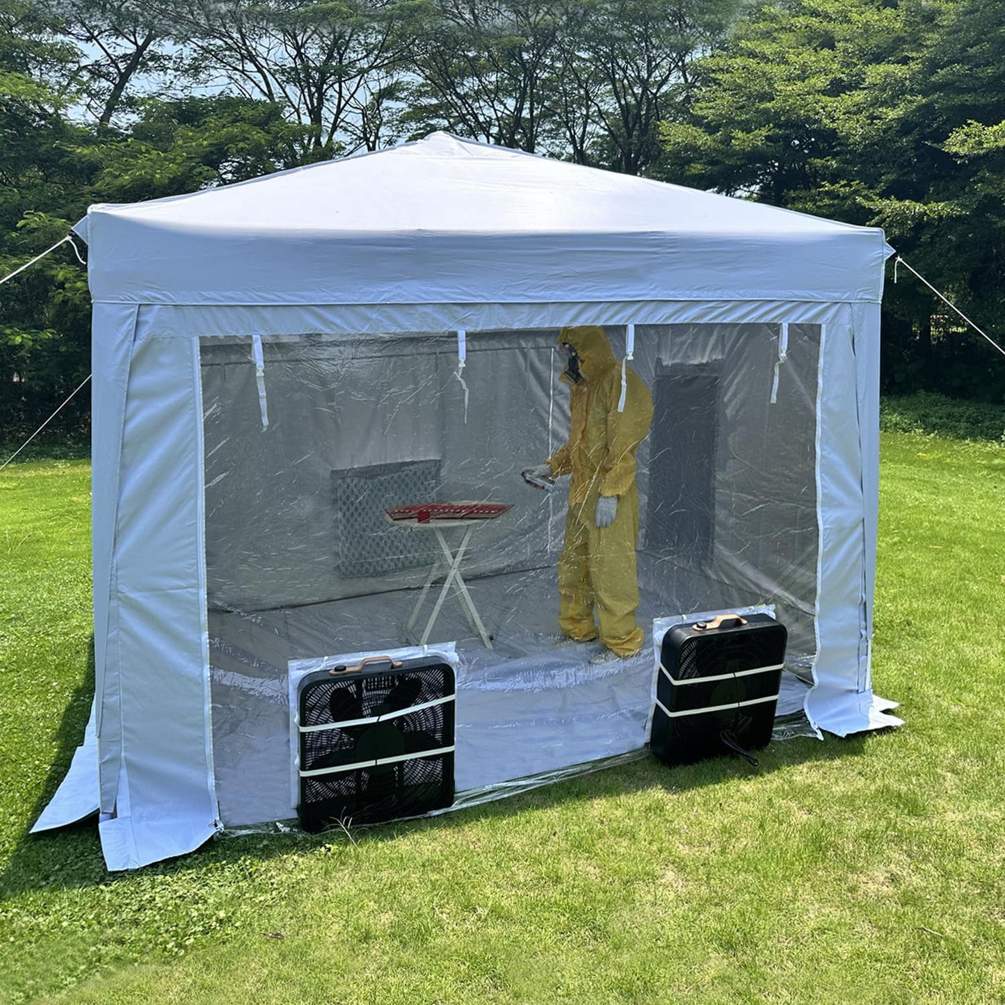 10X10X9FT Waterproof Portable Paint Booth with 2pcs Air Filters & Foldable Frames, Rainproof Spray Booth for Auto Parts, Furniture and Other Items Painting (White)