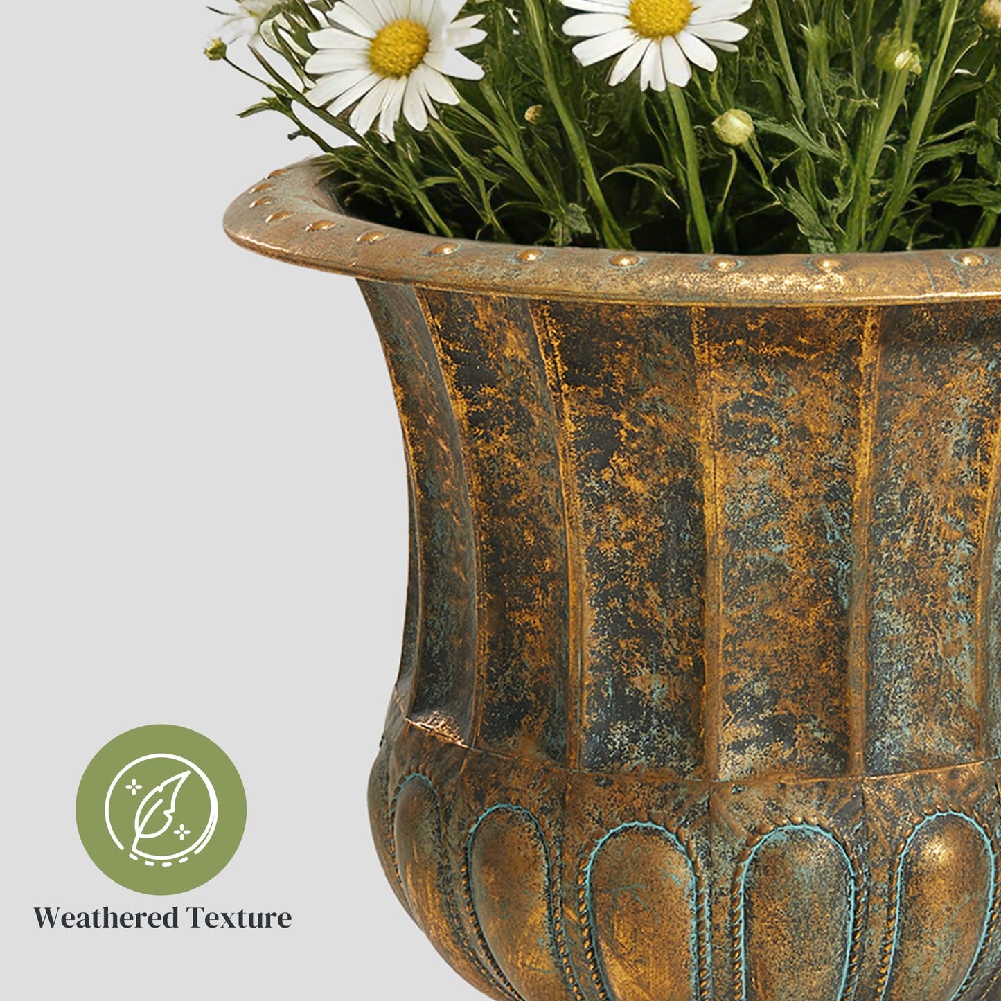 Worth Garden 24.5" H. Metal Urn Planters 1-Pack - Bronze Classic Antique Iron Plant Pots - Large Decorative Rustic Flower Pots for Outdoor Use - Traditional Urn Planter for Patio, Front Porch