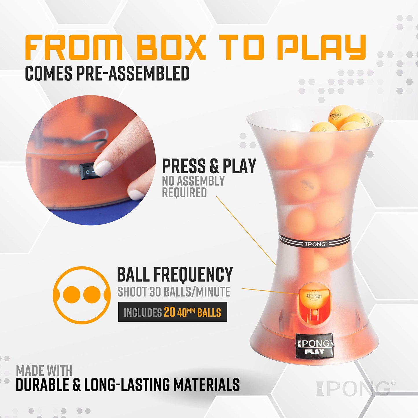 JOOLA iPong Play Table Tennis Trainer Robot with 20 ABS Training Balls, Orange