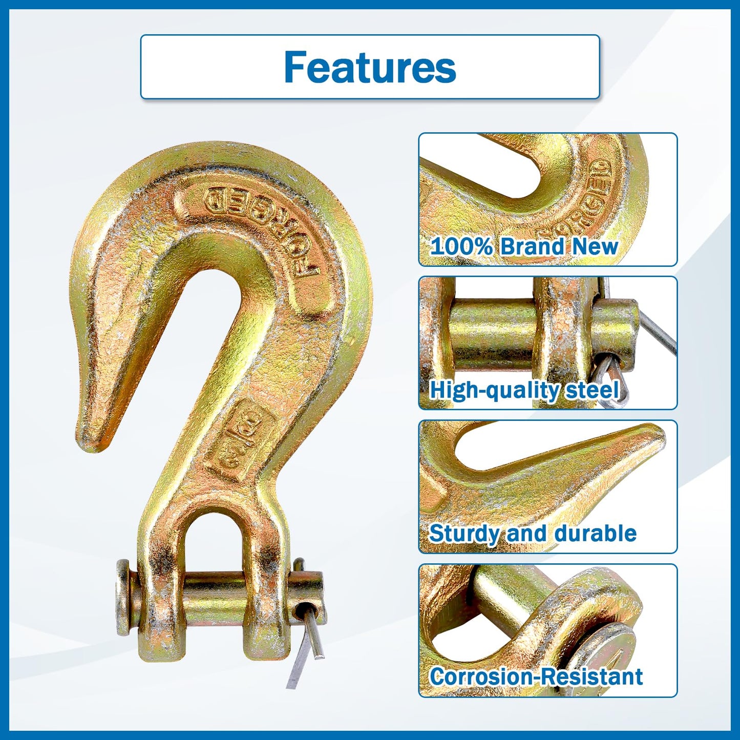 TBAPFS 2Pcs 3/8 Inch Clevis Grab Hooks Grade 70 Chain Hook 7500 Lbs Working Load Limit for Trailer Truck Transport