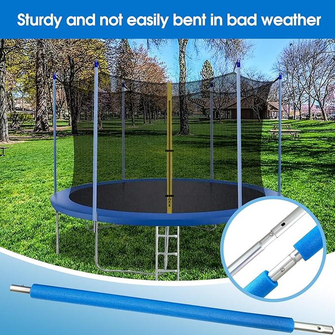 Universal Trampoline Replacement Enclosure Poles Come with Clamps, Screws and Bolts, Plactic Caps, Fits 6 Straight Pole Trampoline Frame