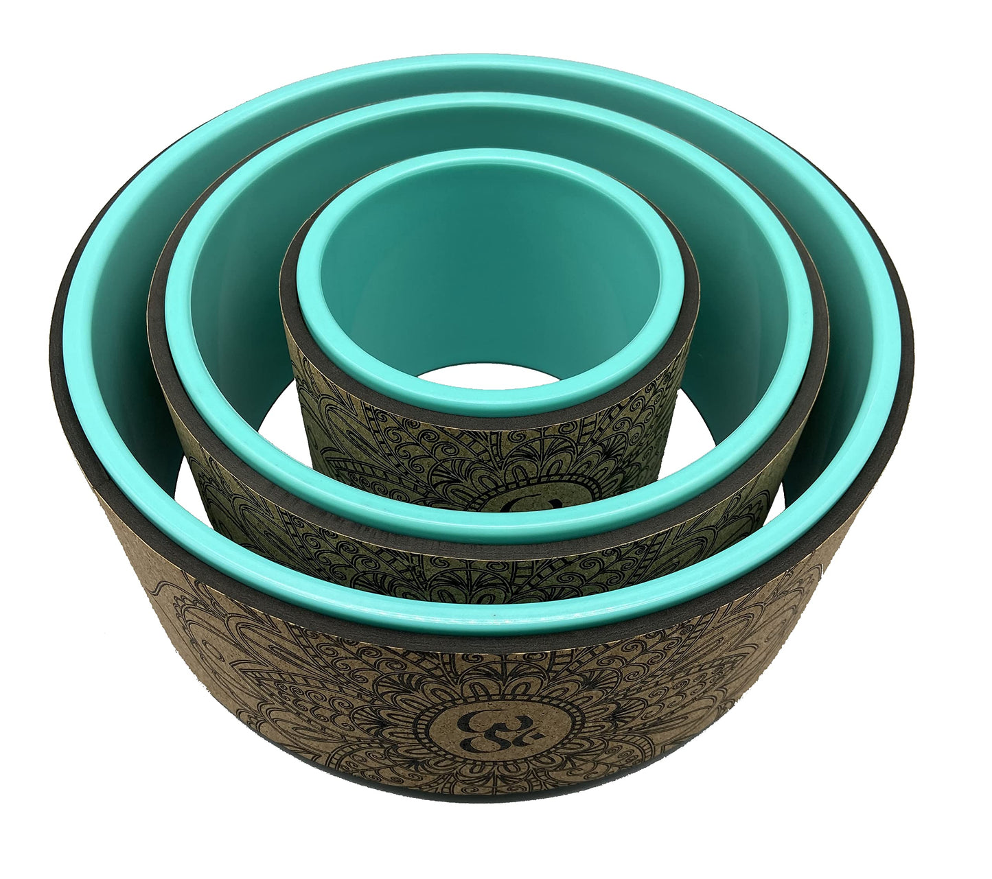 Aozora Yoga Wheel 13" with Most Detailed Book Step by Step Guide on How to Do 30+ Poses,! Perfect for Stretching and Improving Backbends (3 Pack - 6, 10 & 13" -Cork/Turquoise +strap)