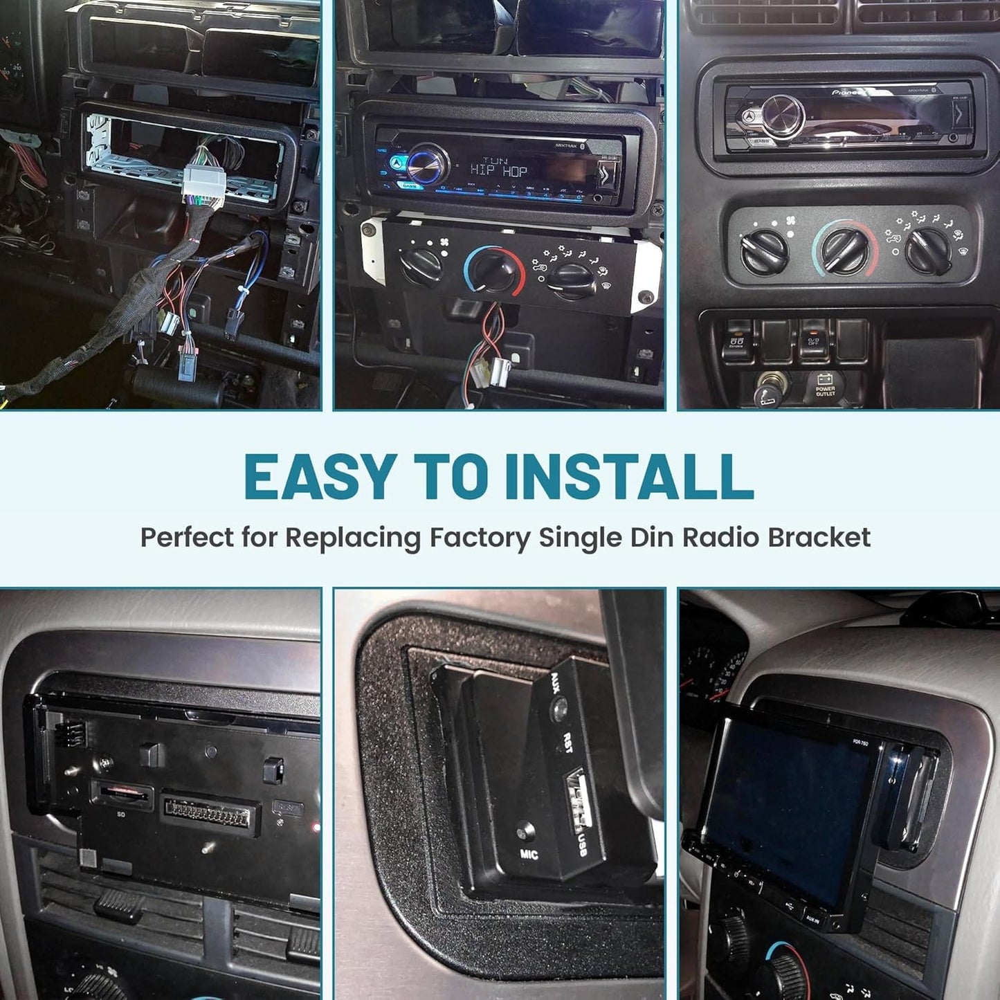 2002-2007 NuIth Single DIN Radio Dash Kit W/Radio Wiring Antenna Adapter for Select Chrysler/Dodge/Jeep, Single Din