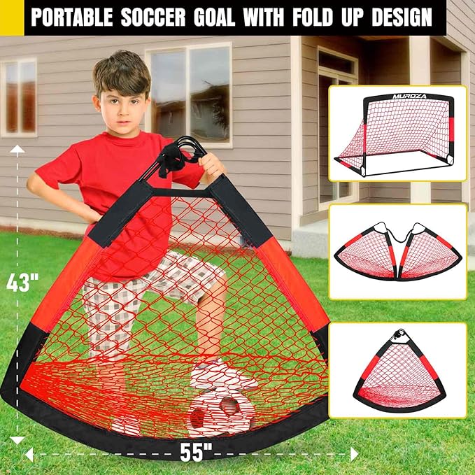Soccer Goal, Kids Soccer Goals for Backyard Set, 2 Pack of Portable Pop Up Soccer Net with Soccer Ball, Cones, Complete Training Equipment for Youth, Toddler Outdoor Sports Games