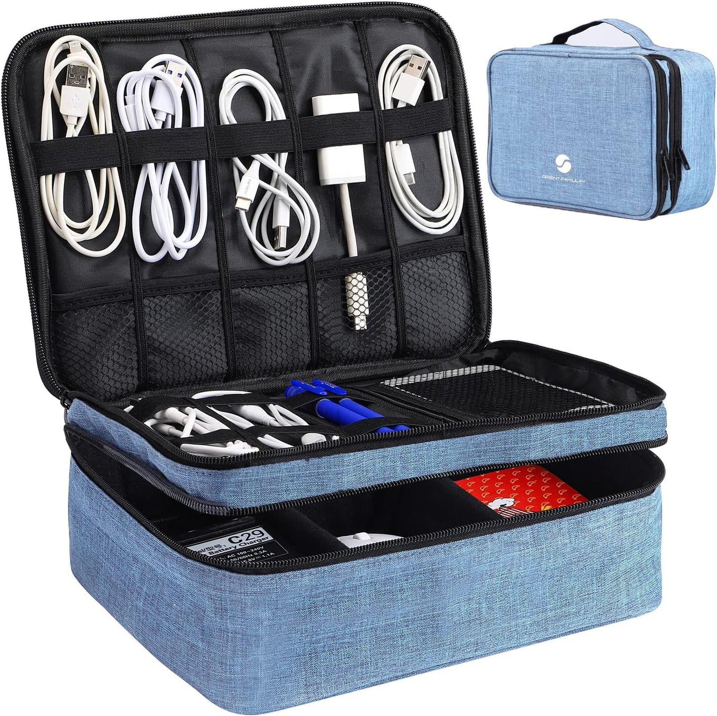 11 inch) Travel Electronics Organizer, Waterproof Cable Organizer Bag for Electronic Accessories Double Layer Large